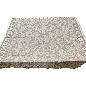 Taupe Brown Floral Tablecloth 48" Square Made in Japan 100% Acrylic Unbranded EC